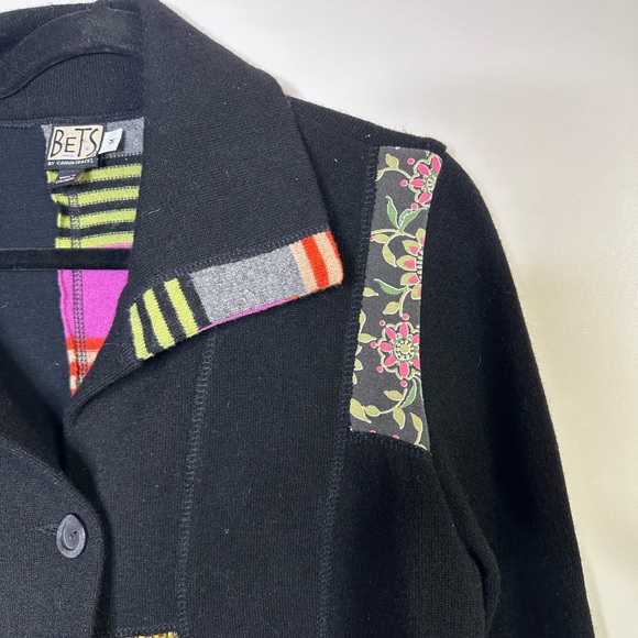 Bets by Canvasbacks Jacket Wool Blend Black Artsy Patchwork Buttoned Jacket Med - Picture 4 of 8